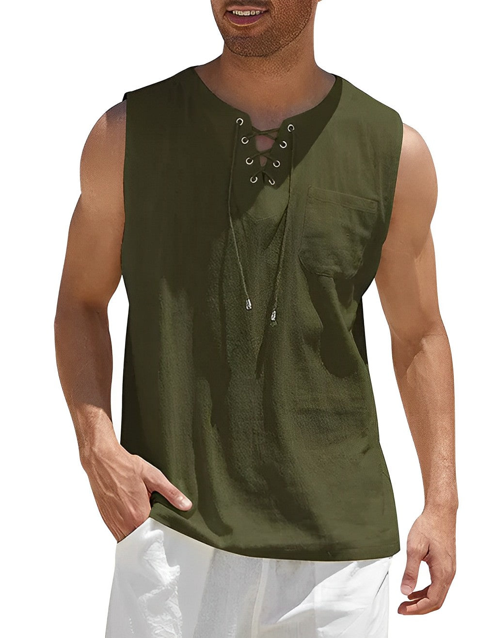 Heren zomer tanktop met losse pasvorm en ademend materiaal, ideaal voor strand of casual zomerkleding.