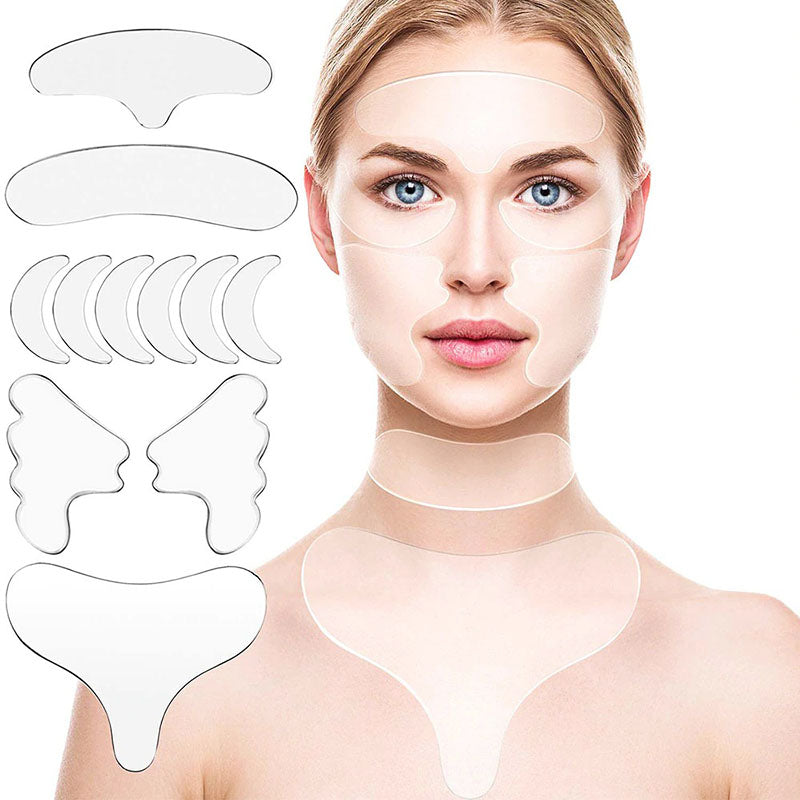 Luxe anti-aging set met 11 silicone patches voor een stralende, rimpelvrije huid van dames.