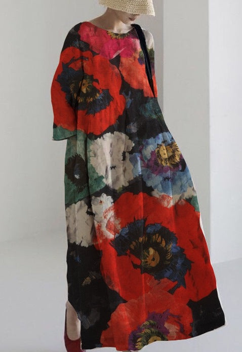 Dames Herfstbloemen V-hals Jurk - Elegant & Modern