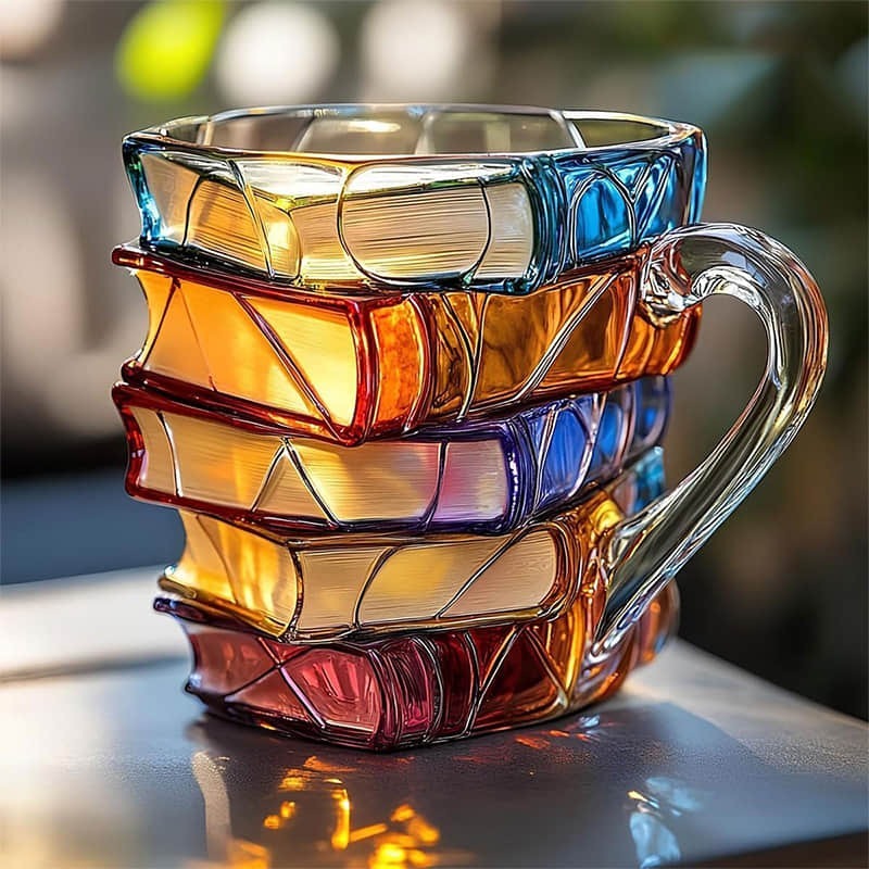 Unieke handgemaakte boekenmok van keramiek, ideaal voor literaire koffieliefhebbers. Perfect cadeau met 3D-ontwerp.