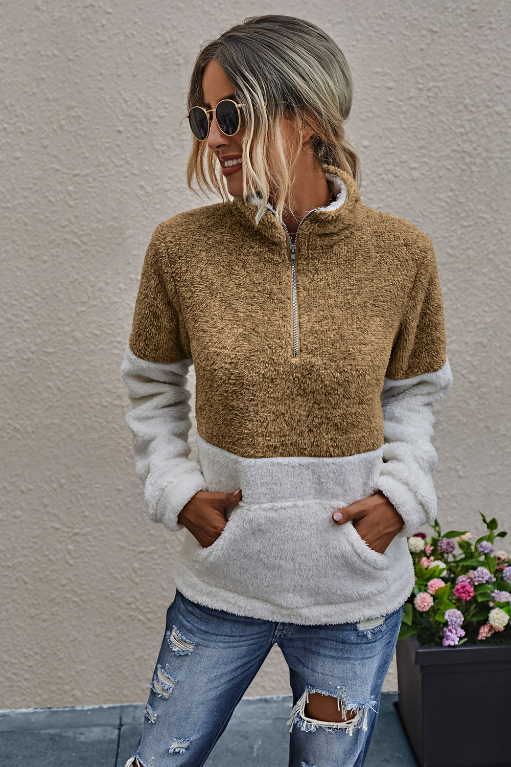 Dames Top met Rits en Kleurblokken