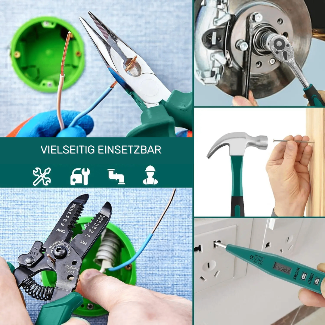 Universele gereedschapskist, 198 delig, ergonomisch, ideaal voor doe-het-zelf projecten en autoreparaties