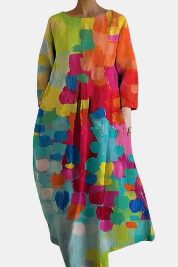 Dames Herfstbloemen V-hals Jurk - Elegant & Modern