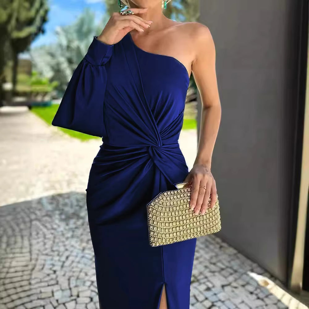 Elegant Dames Jurk - Eén-Schouder Slit Design