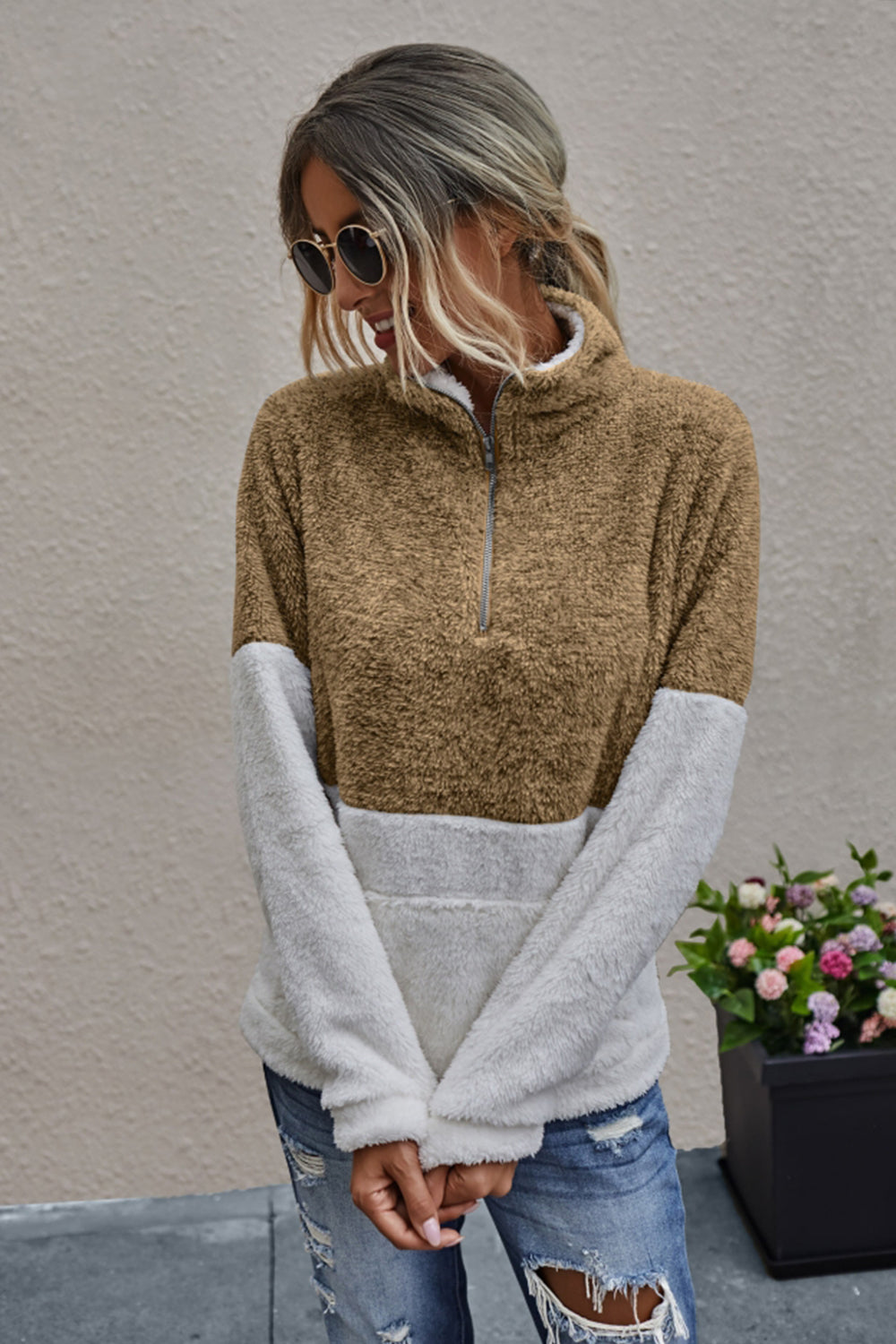 Dames Top met Rits en Kleurblokken