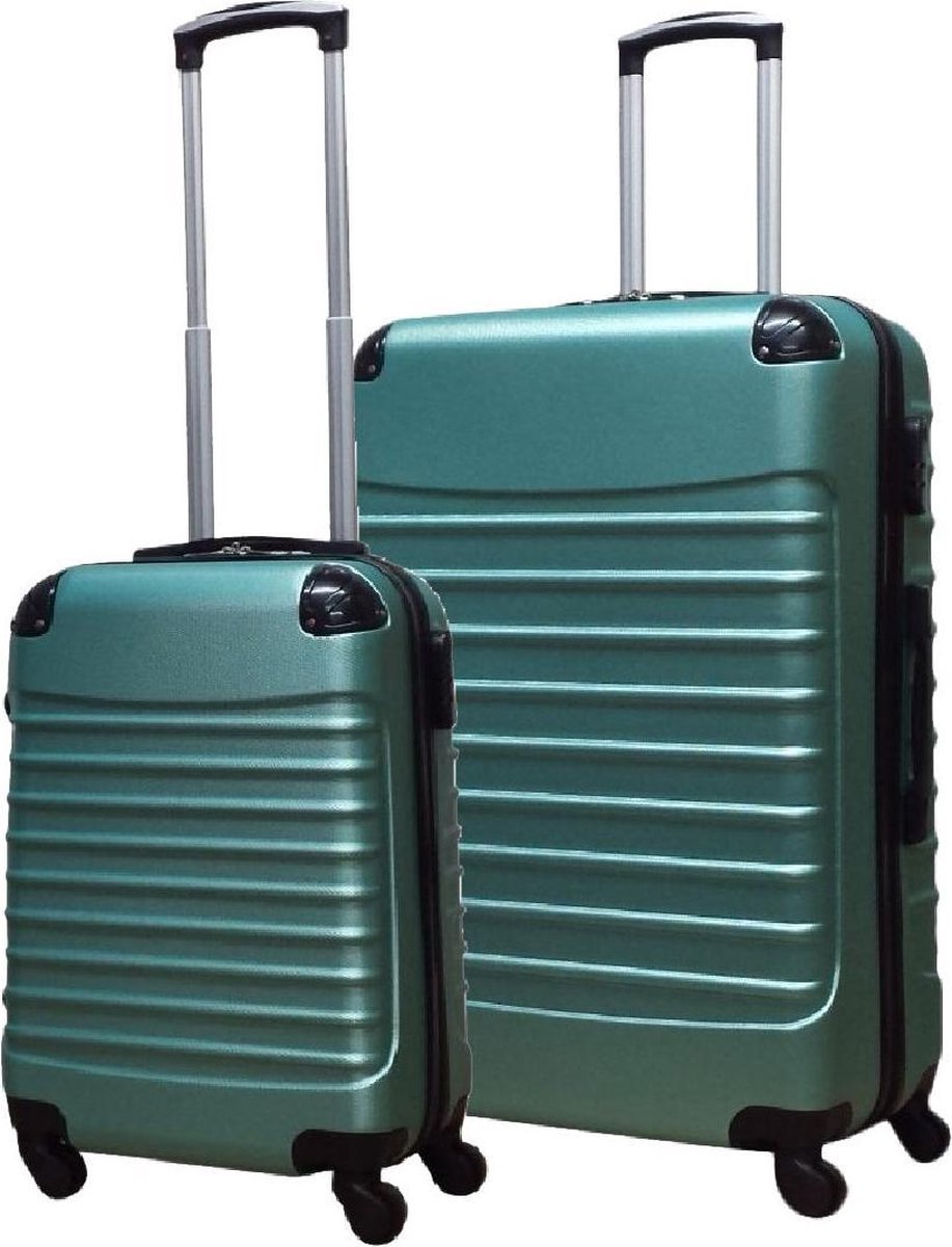 Duurzame groene hardcase reiskofferset (XL & S) voor zorgeloos reizen en vakanties.