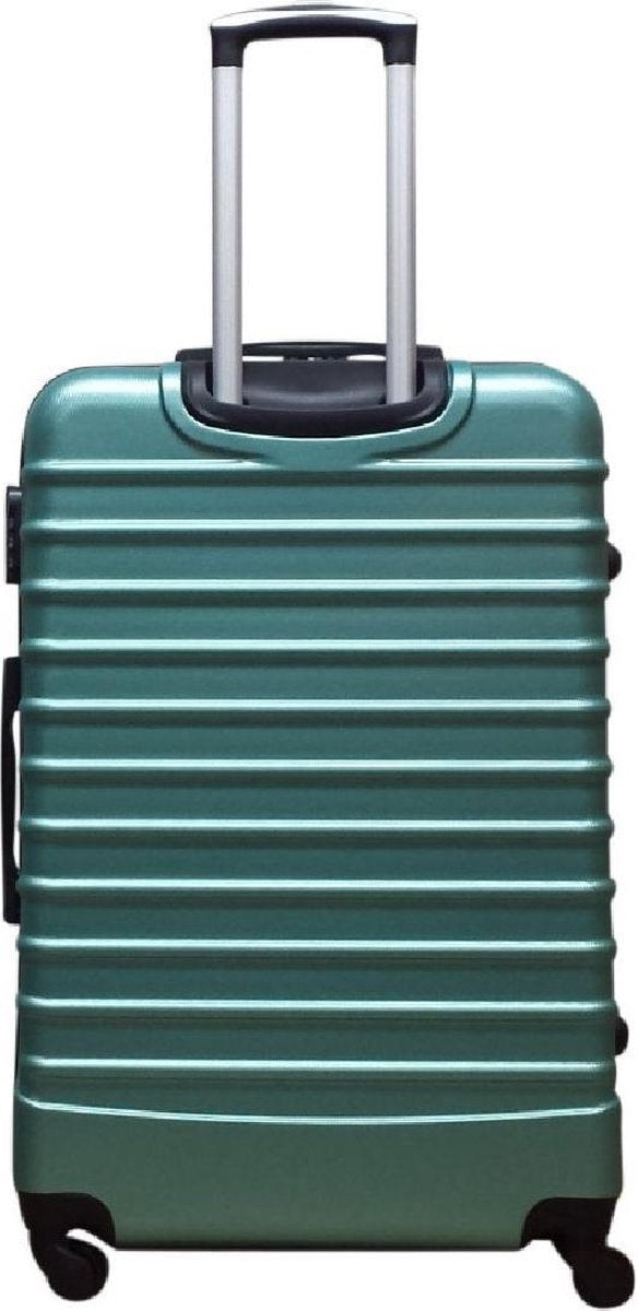 Praktische groene 2-delige trolley set (XL & S) van hardcase materiaal, robuuste reiskoffers voor vakantie.