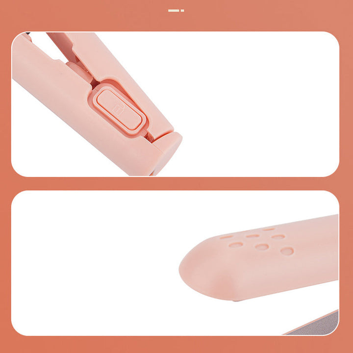 2-in-1 haarstyler met beschermende keramische coating, ideaal voor steil en krullend haar, getoond in gebruik.