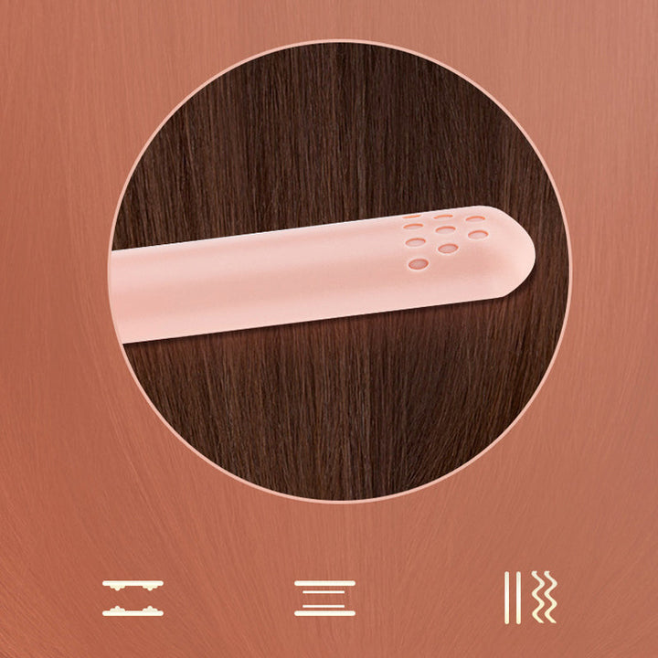 2-in-1 haarstyler met beschermende keramische coating, ideaal voor steil en krullend haar, getoond in gebruik.