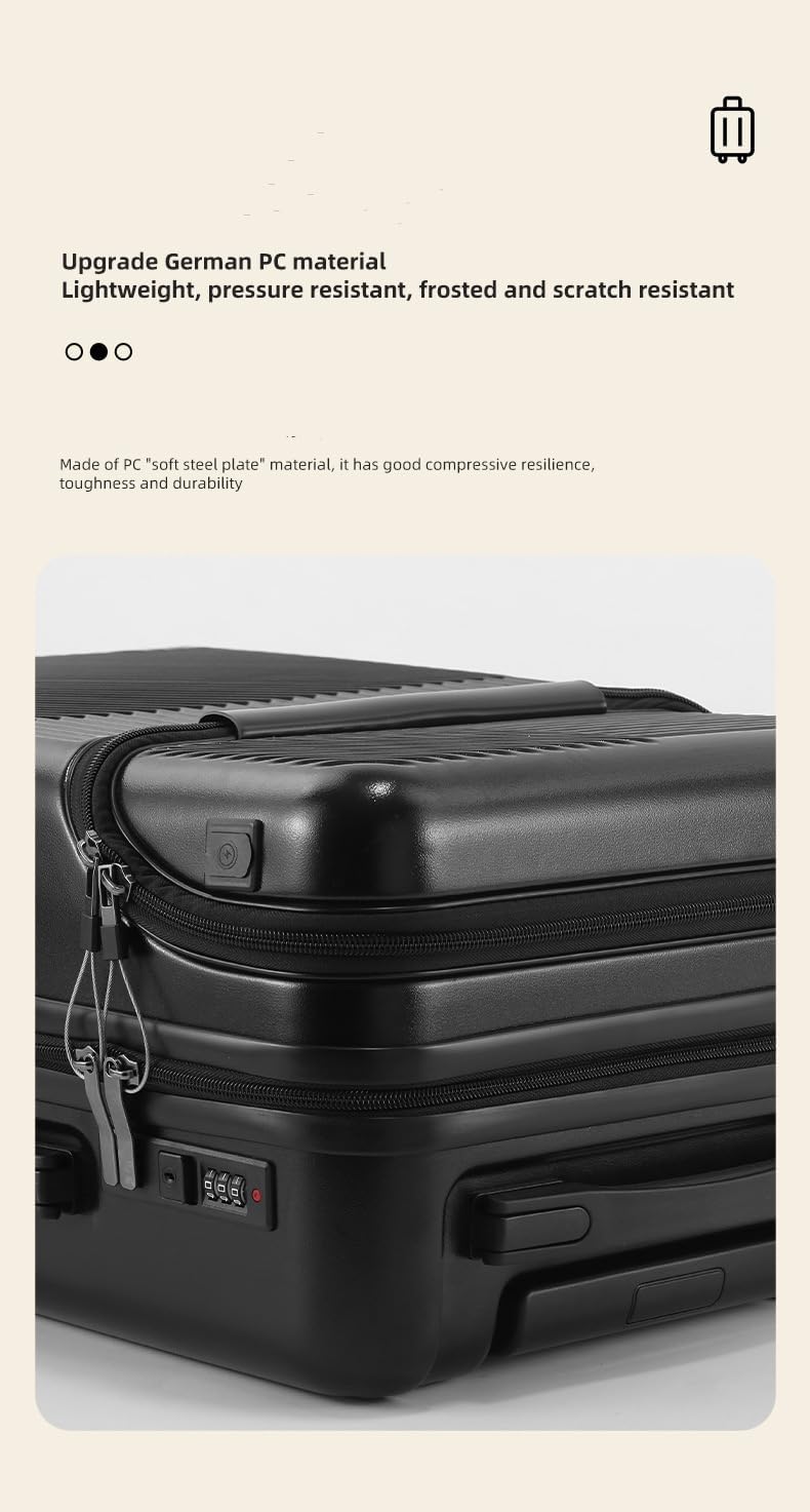 Zwarte 20" handbagagekoffer. Harde schaal, bekerhouder, USB-poort, TSA-slot. Comfort en veiligheid.