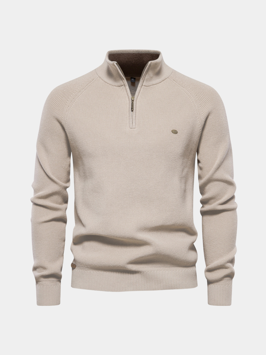 Stijlvolle mannen luxe half-zip trui van Zanda Fashion, perfect voor casual of geklede herfstoutfits.