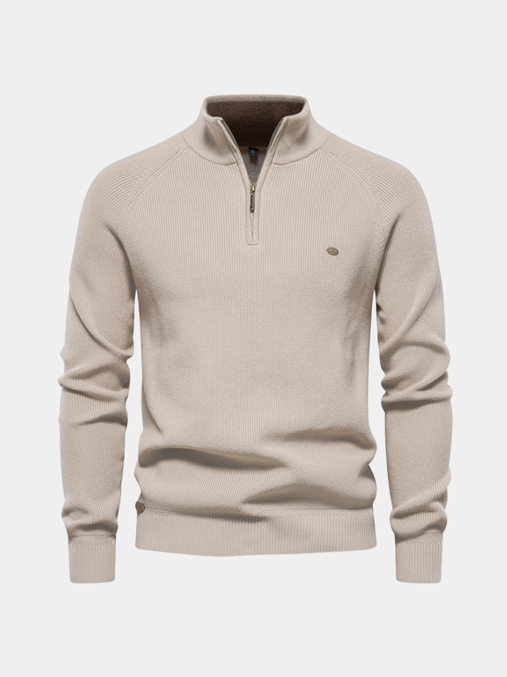 Stijlvolle mannen luxe half-zip trui van Zanda Fashion, perfect voor casual of geklede herfstoutfits.