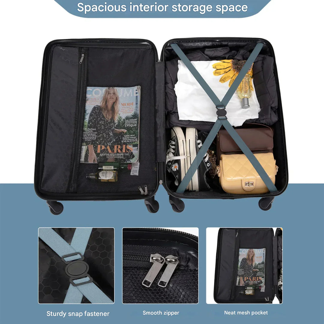 Stevige 3-delige blauwe ABS bagageset, perfect voor elke vakantie. Hardshell koffers beschermen uw spullen.