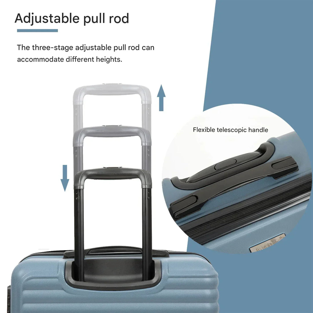 Moderne 3-delige blauwe ABS koffer set met harde schaal. Ideaal voor korte trips en lange reizen.
