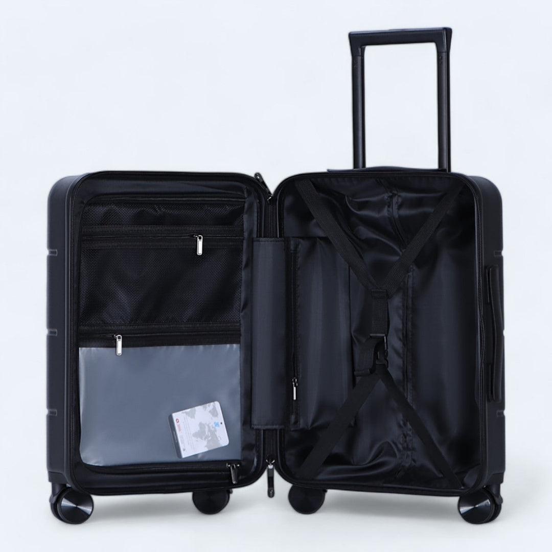 Veilig en georganiseerd reizen met de 3-delige hardcase bagage set, inclusief slot.