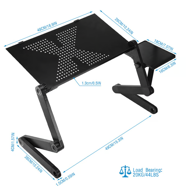 360° ergonomische laptopstandaard, zilver aluminium, flexibele poten, geventileerd, geschikt voor apparaten van 7-21 inch