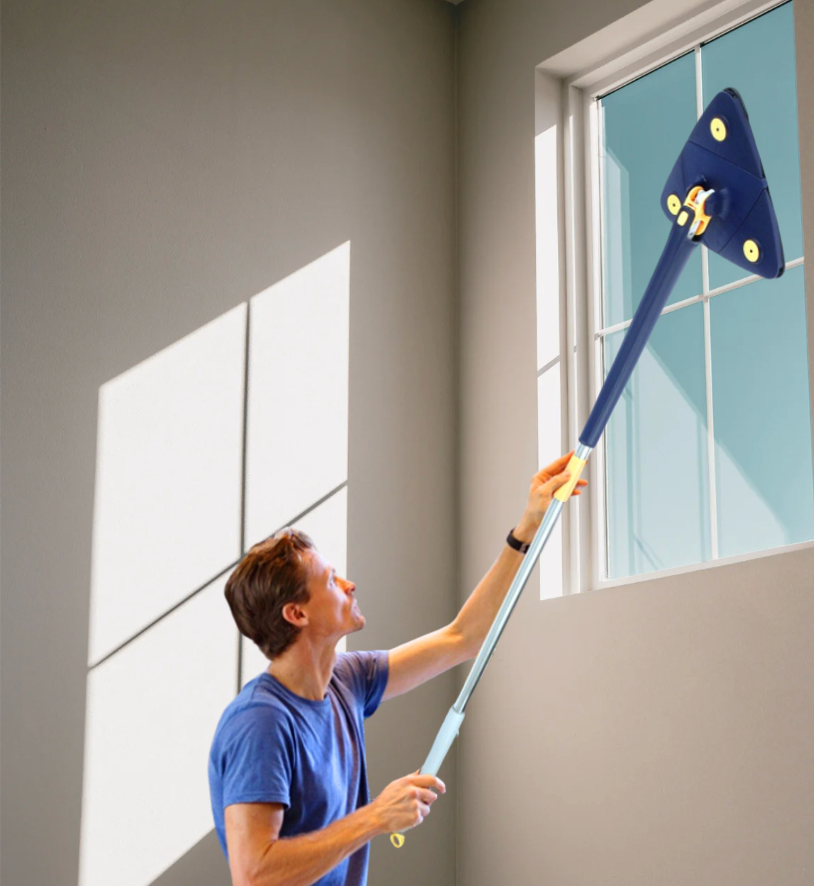 Vloerreiniger met microvezelpad en verstelbare steel, ideaal voor handenvrij en grondig schoonmaken.