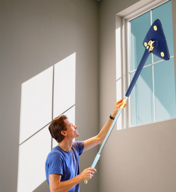 Vloerreiniger met microvezelpad en verstelbare steel, ideaal voor handenvrij en grondig schoonmaken.