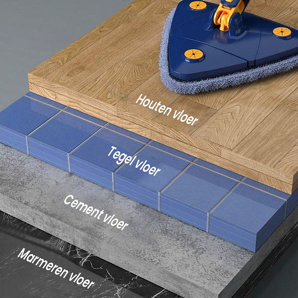Deze veelzijdige mop heeft een 360° draai en verstelbare steel, essentieel voor elk modern huishouden.