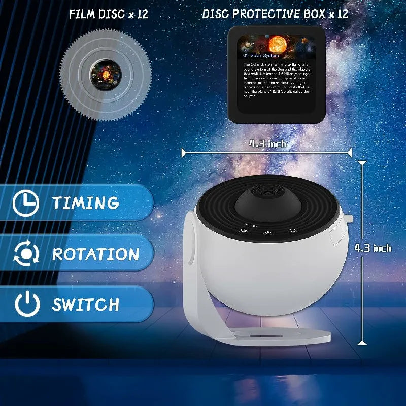 360° Planetarium Projector toont dynamische sterrenhemel en sterrenstelsels, transformeert de kamer in een ontspannende sterrenzee.