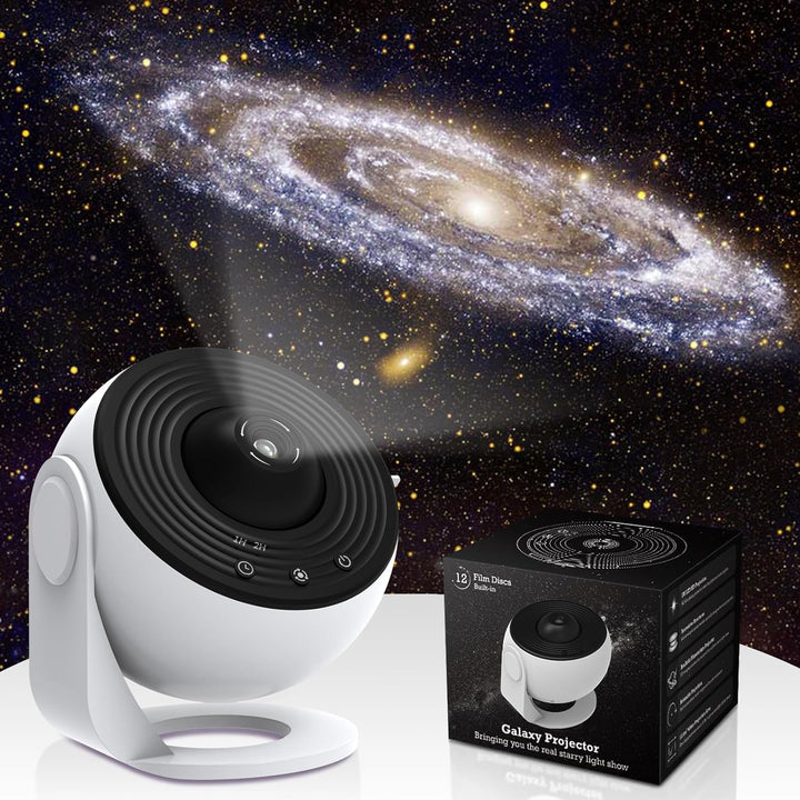 360° Planetarium Projector toont dynamische sterrenhemel en sterrenstelsels, transformeert de kamer in een ontspannende sterrenzee.