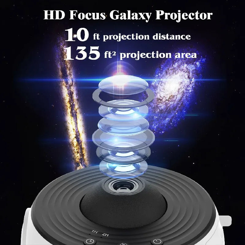 360° Planetarium Projector toont dynamische sterrenhemel en sterrenstelsels, transformeert de kamer in een ontspannende sterrenzee.