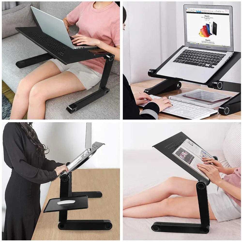 Laptopstandaard met 360° aanpasbaarheid voor betere houding en koeling.