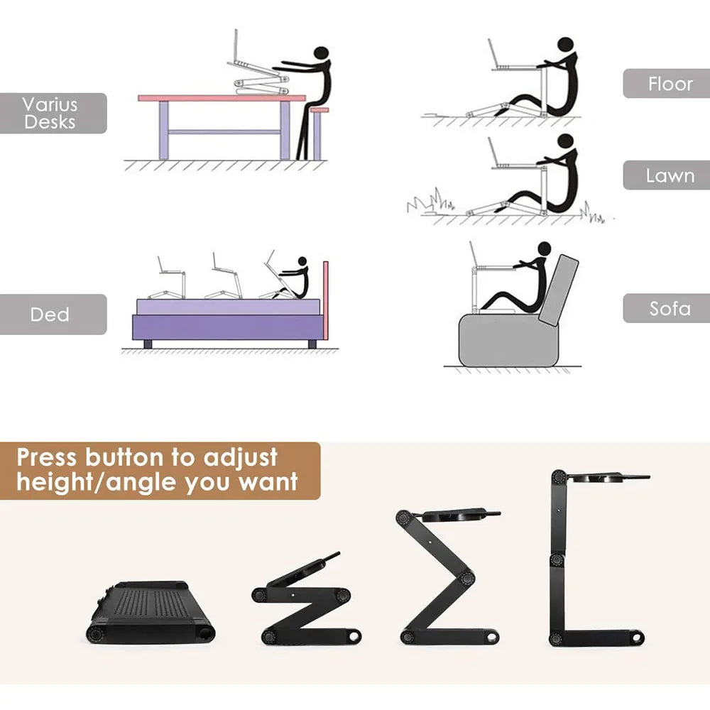 Universele laptopstandaard met ventilator en robuuste constructie.