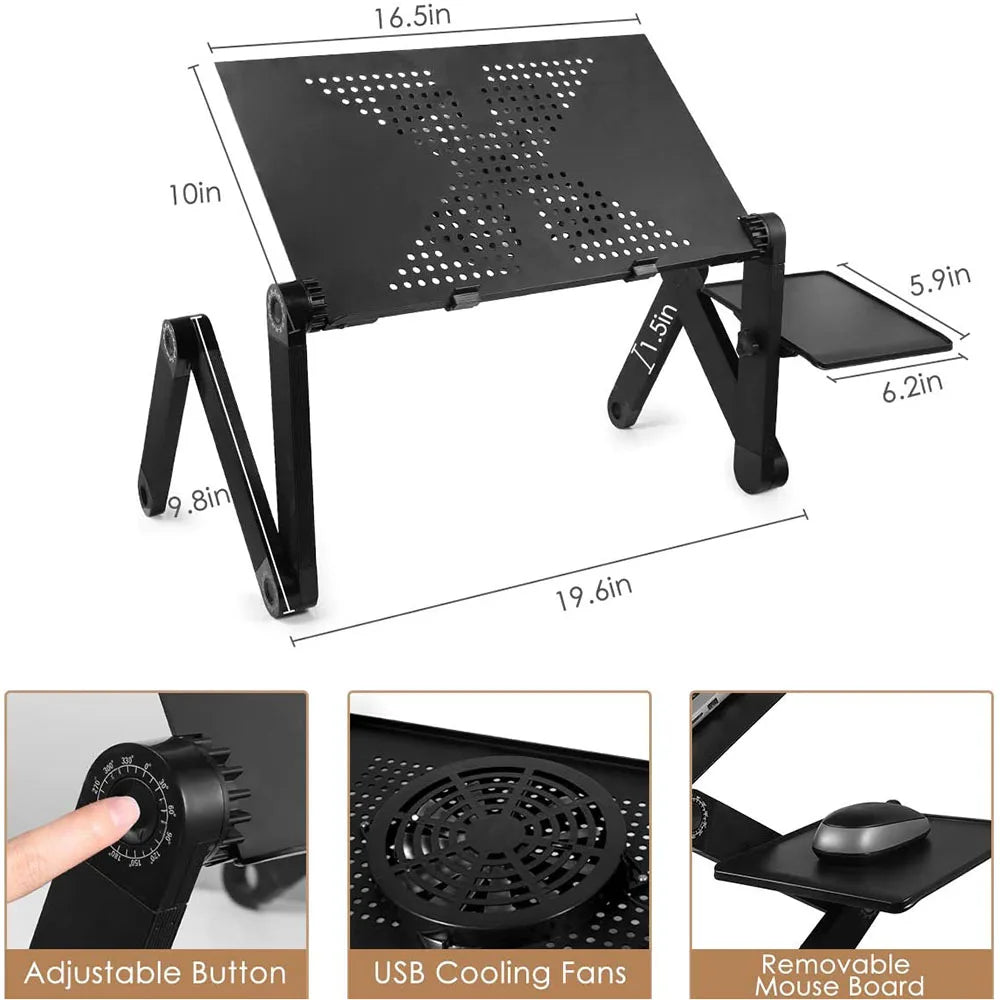 Compacte laptopstandaard voor thuisgebruik en reizen, met koelfunctie.