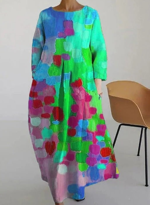 Dames Herfstbloemen V-hals Jurk - Elegant & Modern