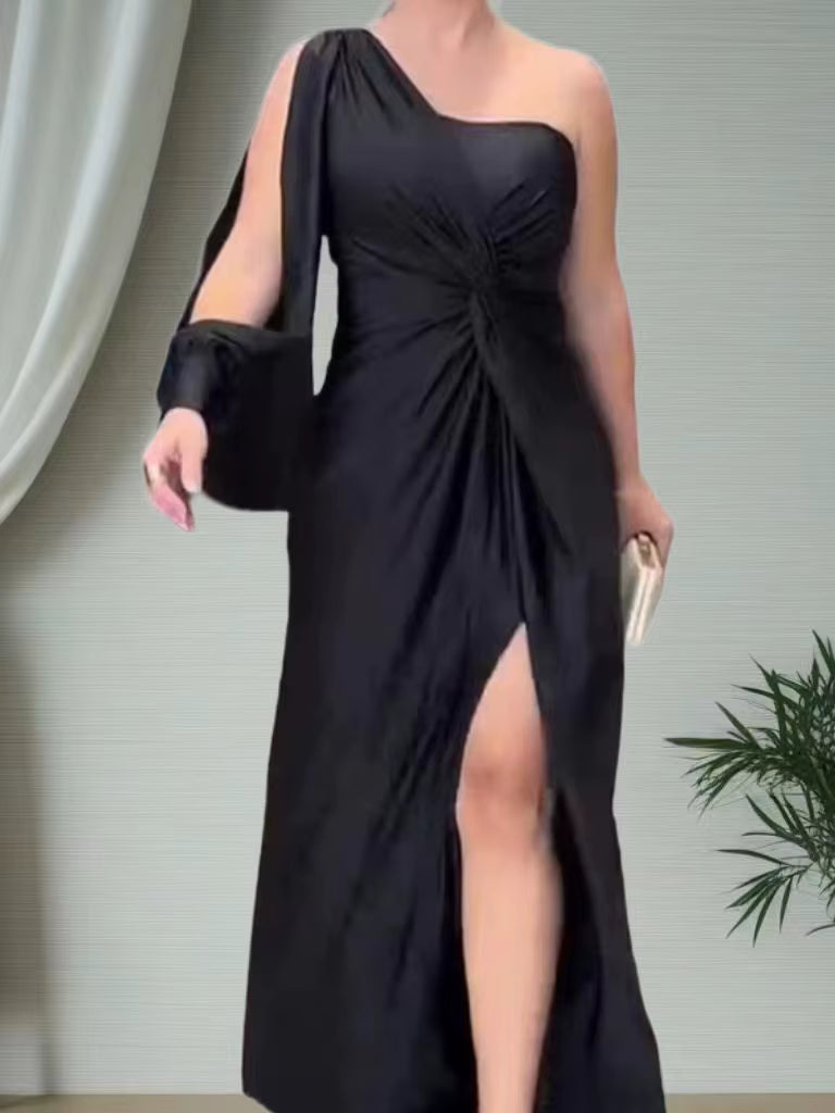 Elegant Dames Jurk - Eén-Schouder Slit Design