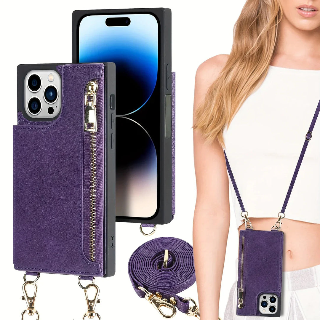 3-in-1 telefoonhoesje voor dames met kaart- en muntvak, schoudertas, stijlvol, praktisch, cross-body met afneembare riem en magnetische sluiting