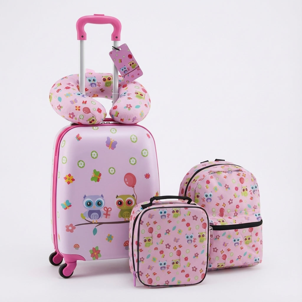 Complete vakantie set kind: 5-delige reisset met kinderkoffer, rugzak, lunchtas en nekkussen. Perfect voor reizen met kinderen.