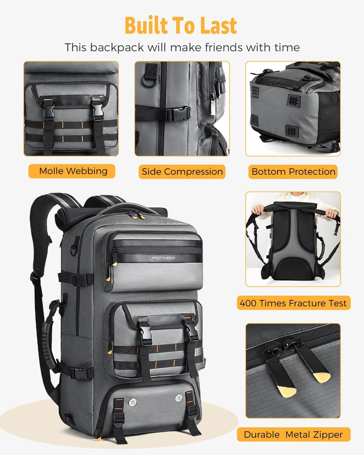 Ruim interieur van de 50L weekendtas, met meerdere vakken en een schoenenvak. Ideale ombouwbare bagage.