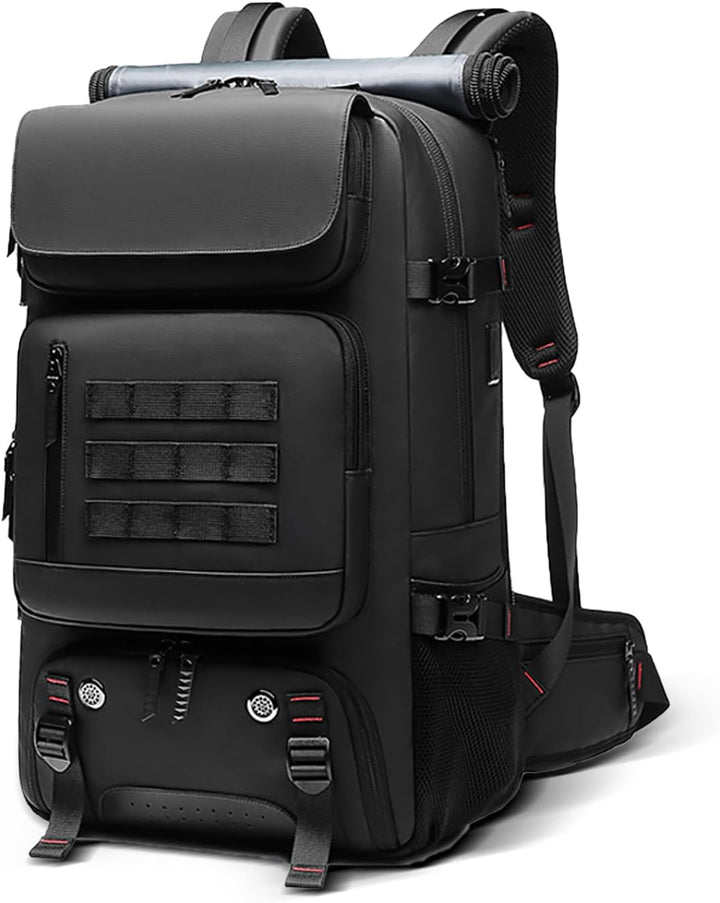 50L waterdichte reisrugzak met USB-poort en schoenvak, ideaal voor avontuurlijke reizen en wandelingen.
