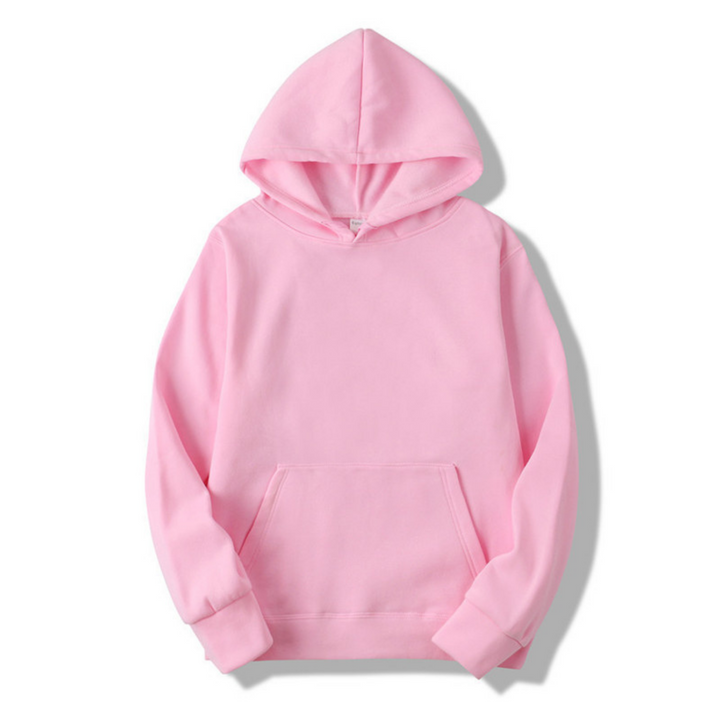 Oranje heren hoodie, close-up van de capuchon en trekkoorden
