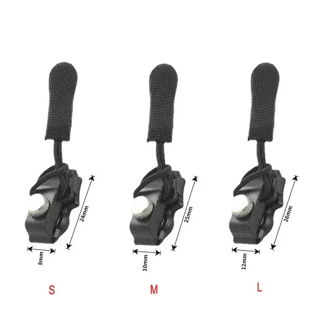 6-delige rits reparatieset, universele pasvorm, close-up van de inbegrepen onderdelen, ideaal voor kleding en tassen