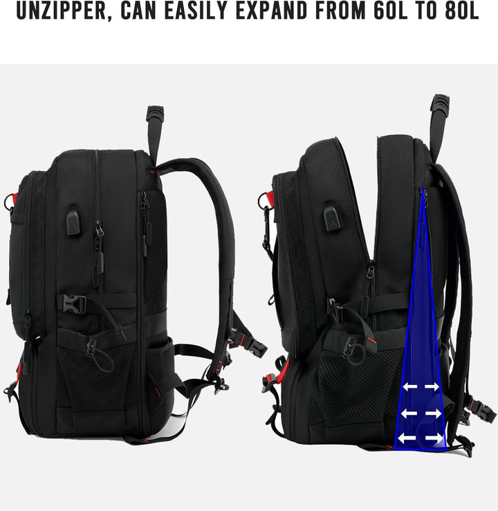 Moderne 60L waterdichte rugzak, comfortabel voor businesstrips en lange reizen, met laptopvak.