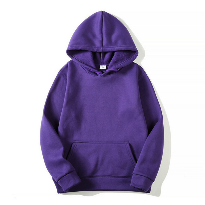 Paarse heren hoodie, rugaanzicht met naaddetails