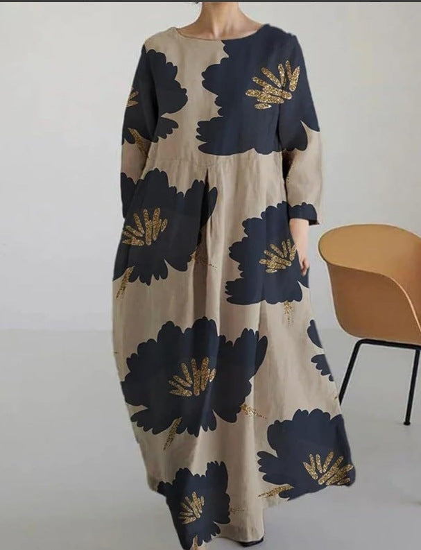 Dames Herfstbloemen V-hals Jurk - Elegant & Modern