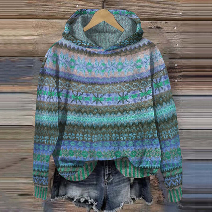 Gezellige Vintage Hoodie met Noors Patroon voor Dames