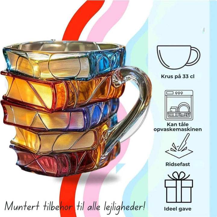 Gedetailleerde handgemaakte keramische boekenmok met 3D-effect, perfect als uniek literair cadeau voor koffie.