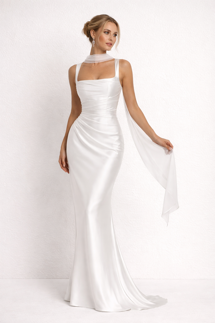 Witte elegante strapless maxi jurk, veelzijdige slim fit damesmode, perfect voor zowel zomerse dagen als avonden.