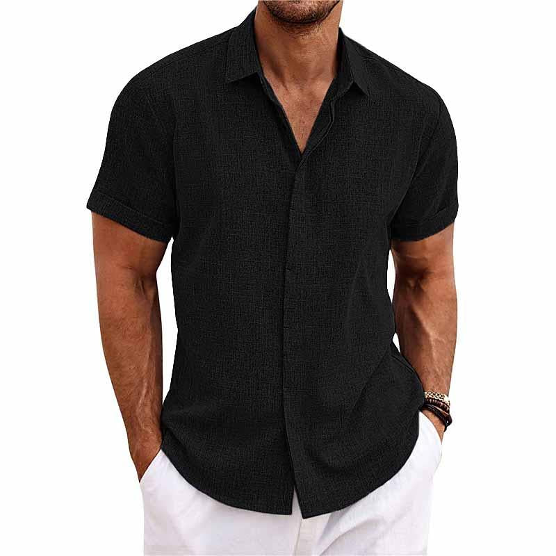 Ademend heren overhemd met korte mouwen, klassiek comfort fit. Stijlvol vintage button-up zomerhemd.