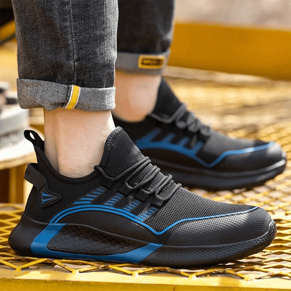 Zwarte ademende lichte veiligheidsschoen, zijaanzicht