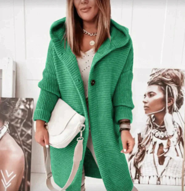 Dames Lange Gebreide Vest met Capuchon