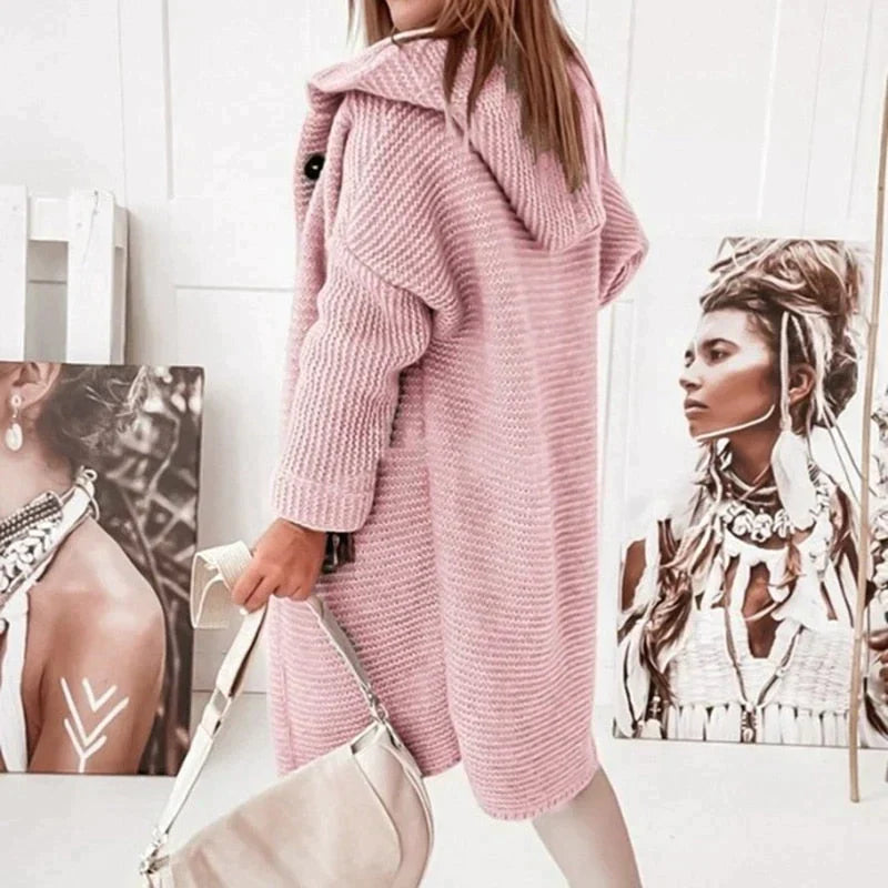 Dames Lange Gebreide Vest met Capuchon