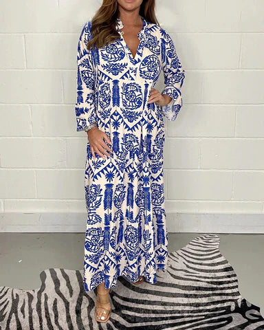 Lange blauwe damesjurk