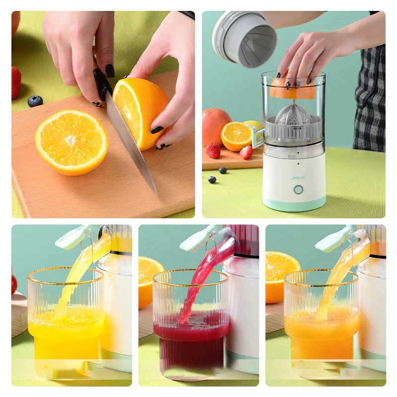 Moeiteloze draadloze citruspers en sapmaker, ideaal voor snel en gezond vers sap thuis of onderweg.