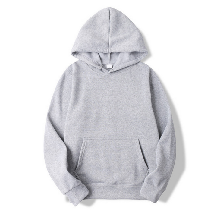 Grijze heren hoodie van voren met capuchon